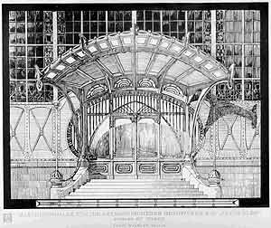 Architekturzeichnung für das Portal der Maschinenhalle der Zeche Zollern von Bruno Möhring