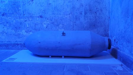 Die entschärfte US-amerikanische Fliegerbombe in der Dauerausstellung, Foto: © Gedenkhalle und Bunkermuseum Oberhausen