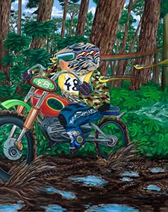 Die KUBOSHOW, Bild: Moser, Artur Cross-Fahrer, 2013, Öl auf Leinwand, 150x120cm © KUBOSHOW Kunstmesse