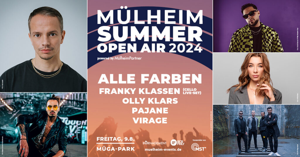 Veranstaltungscollage für Freitag, den 09.08.
Bild: Mülheim Summer Open Air Presse